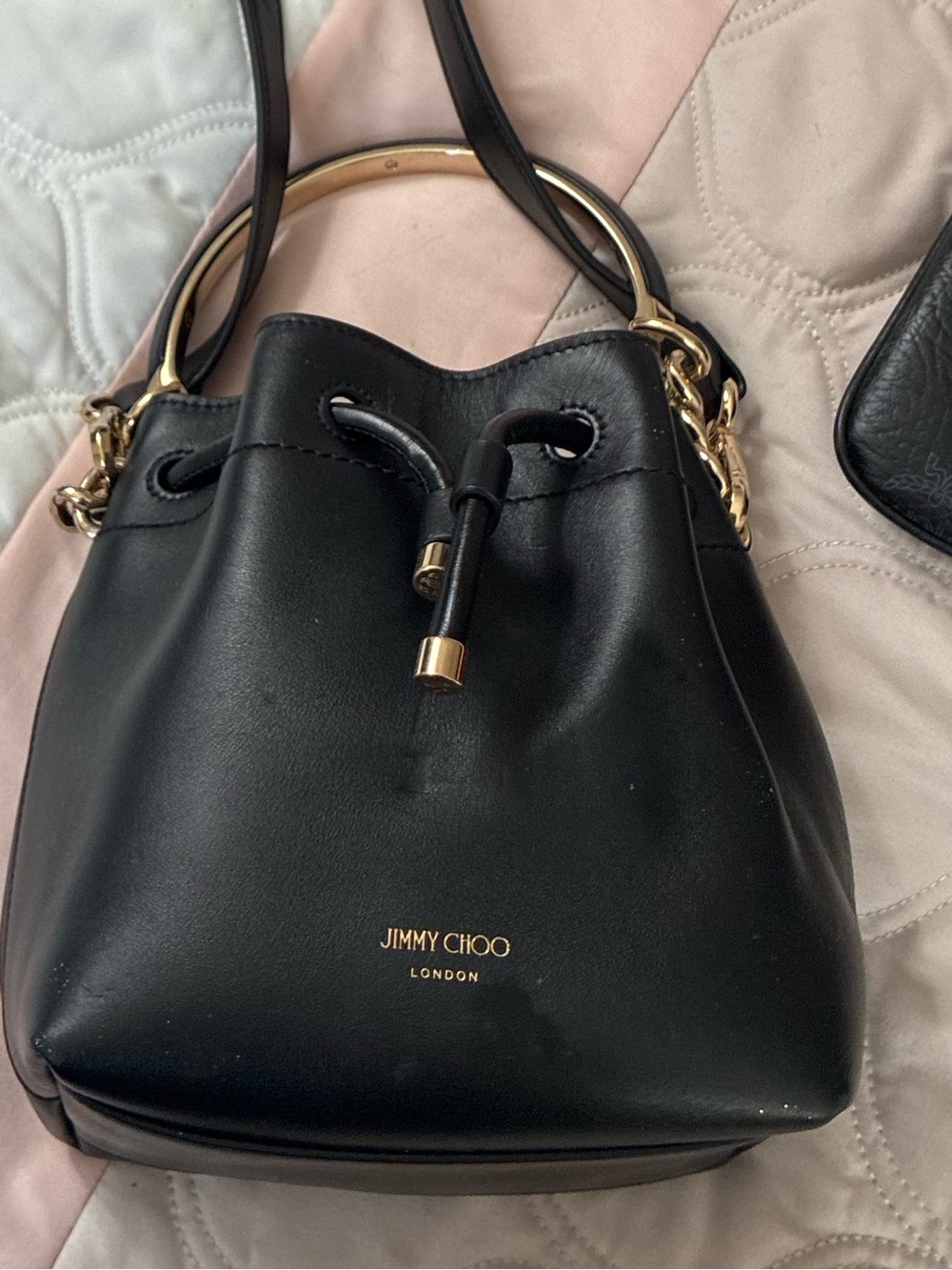 Jimmy Choo bon bon Black Leather Drawstring Bucket Bag